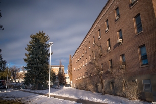 Winter light on Graveley Hall, ISU